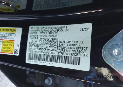 2022 Honda Accord Sport Special Edition из США, поврежденный, VIN 1HGCV1F45NA073527